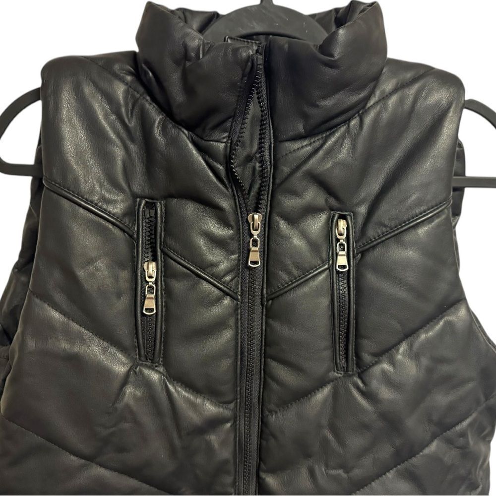 Yaso Black Faux Leather Puffer Vest Size Large - Picture 12 of 15